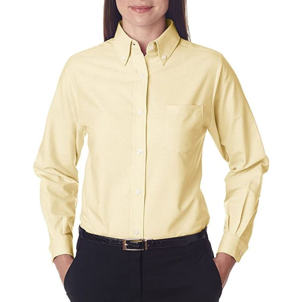 UltraClub Women's Wrinkle-Free Long Sleeve Oxford Shirt 8990 Butter XS